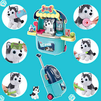 MAGIC4U Pet Cat Care Carrier Suitcase Toy, 29PCS Doctor Vet Kit for Kids, Pet Dog Grooming Feeding Toys, Veterinarian Pretend Play Set, Gifts for Boys and Girls Ages 3-12 | Puppy Vet Toys, Animal Doctor Kit for Toddlers,, Dog Grooming Toys, Pretend Pet Ho