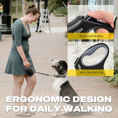 Fida Retractable Dog Leash, 16 ft Dog Walking Leash for Small Dogs up to 26 lbs, 360° Tangle Free, Black - color: Black, size: Small