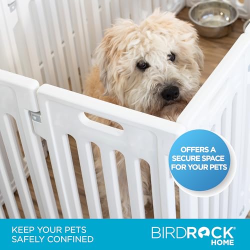 BIRDROCK HOME Dog Playpen w/Door, 16 Panel, 25.6in H | Strong Plastic, Non-Slip Puppy Playpen, Secure Pet Gate | Indoor Outdoor Fence | Configurable Panels | Medium to Large Pets - White - color: White, style: 16 Panels