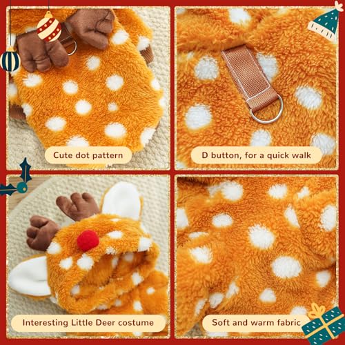 Christmas Dog Sweater with Hood Elk Costume Hoodie Soft Fleece Winter Warm Puppy Clothes for Small Dogs XS-XXL, Christmas Outfit for Cats & Dogs(Brown,Reindeer,X-Large) - size: X-large