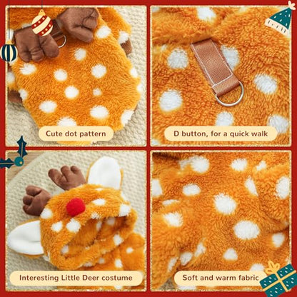 Christmas Dog Sweater with Hood Elk Costume Hoodie Soft Fleece Winter Warm Puppy Clothes for Small Dogs XS-XXL, Christmas Outfit for Cats & Dogs(Brown,Reindeer,X-Small) - size: X-small