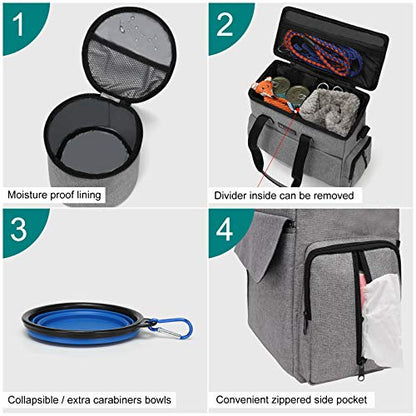 Modoker Dog Travel Bag, Weekend Pet Travel Set for Dog and Cat, Airline Approved Tote Organizer with Multi-Function Pockets, 2 Food Storage Containers, 2 Collapsible Bowls, 1 Feeding Mat (Grey) - color: Ash Grey