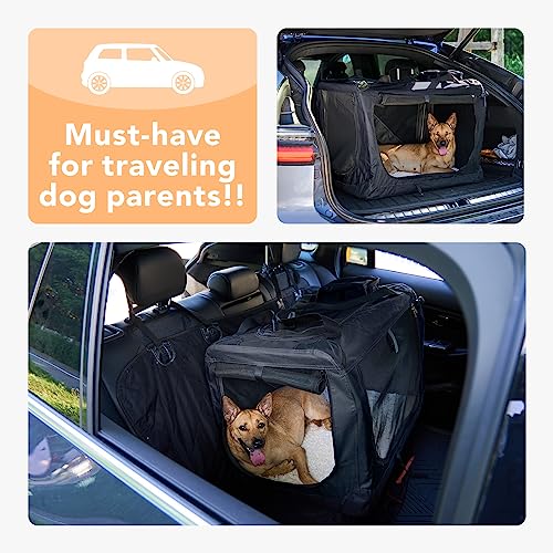 HICC PULE Collapsible Portable Kennel, 28 Inch Soft-Sided Pet Crate for Medium/Small Dogs, 3-Door Ideal for Travel, Indoor & Outdoor, Car Trips, Black
