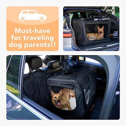 HICC PULE Collapsible Portable Kennel, 28 Inch Soft-Sided Pet Crate for Medium/Small Dogs, 3-Door Ideal for Travel, Indoor & Outdoor, Car Trips, Black