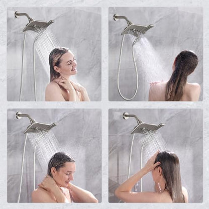 BRIGHT SHOWERS High Pressure Brushed Nickel Shower Heads Combo with Two Spray Setting Fixed Shower Head and Two Spray Settings Handheld Shower Head with Grey Face - color: Brushed Nickel, size: 1.8 Gallon Per Minute