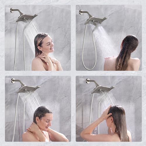 BRIGHT SHOWERS High Pressure Shower Head Combo with Two Spray Setting Fixed Shower Head and Two Spray Settings Handheld Shower Head with Grey Face, Brushed Nickel - color: Brushed Nickel, size: 2.5 Gallon Per Minute