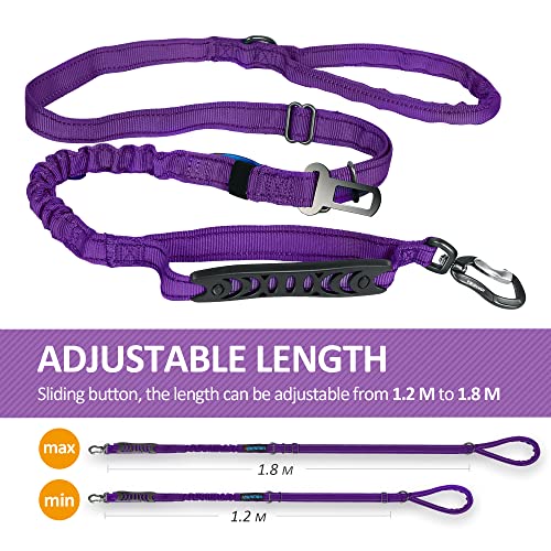 IOKHEIRA Multifunctional Dog Leash for Large and Medium Dogs - Adjustable With Car Seatbelt, 4-6 FT Strong Bungee, Purple - color: Purple