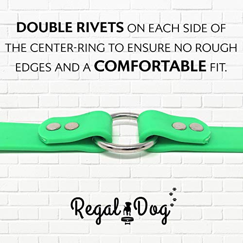 Regal Dog Products Small Light Green Dog Collar with Heavy Duty Double Buckle & D Ring Vinyl Coated, Custom Fit, Adjustable Biothane Dog Collar | Chew Resistant Waterproof Center-Ring Collar for Dogs - color: Green, size: Small