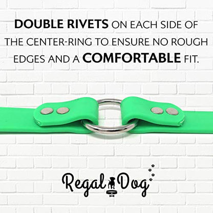 Regal Dog Products Small Light Green Dog Collar with Heavy Duty Double Buckle & D Ring Vinyl Coated, Custom Fit, Adjustable Biothane Dog Collar | Chew Resistant Waterproof Center-Ring Collar for Dogs - color: Green, size: Small