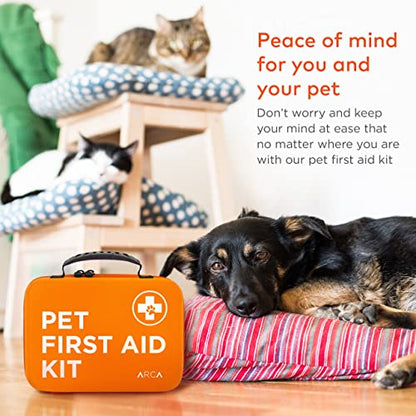 ARCA PET Cat & Dog First Aid Kit for Car - Pet Emergency Kit for Home Office Travel – Dog Camping Essentials with Digital Thermometer, Muzzle & Mini First Aid Pouch - size: CoreCare Kit