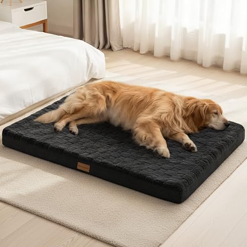 Patas Lague Orthopedic XL Dog Bed Large Sized Dog 48''X30'', Waterproof Soft Comfortable Egg Crate Foam Large Pet Beds Crate Mat with Removable Washable Cover and Nonskid Bottom, Black - color: Black, size: 48"L x 30"W x 3.5"Th