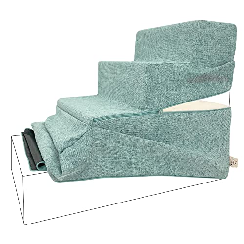Best Pet Supplies Non-Slip Foam Dog Stair & Pet Ramp, Balanced Indoor Step Support - Foldable Stair Cover, Pale Teal, 4-Step - color: Pale Teal, size: 4-Step (H: 22"), style: Replacement Cover