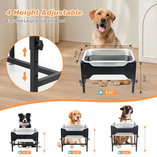 3 Gallons Elevated Large Dog Water Bowl, 4 Height Adjustable Stainless Steel Raised Dog Bowls with Stand, Indoor Outdoor Pet Water Bowl Relief Joint Pressure Pet Dishes for Dogs Easy Clean