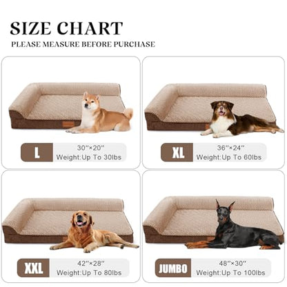 Orthopedic XL Dog Bed Large Sized Dog 42''X28'', Waterproof L Bolster Egg Crate Foam Big Pet Crate Beds with Washable Removable Cover, Non-Slip Soft Pet Couch Sleep Mat, Brown - color: Brown, size: XL:42x28x3.5 IN