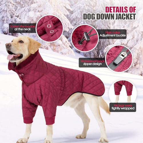 Warm Dog Coat with Double Zipper, Winter Dog Clothes for Small Medium Large Dogs, Turtleneck Dog Puffer Jacket, Two Legs Dog Cold Weather Coats, Wind & Waterproof Dog Winter Jacket - color: Red, size: XXX-Large