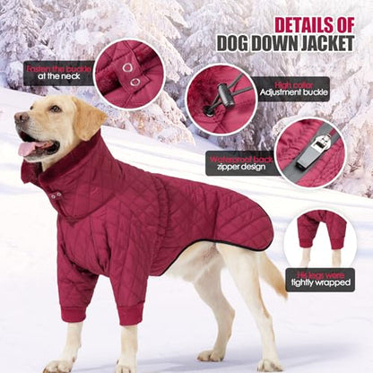 Warm Dog Coat with Double Zipper, Winter Dog Clothes for Small Medium Large Dogs, Turtleneck Dog Puffer Jacket, Two Legs Dog Cold Weather Coats, Wind & Waterproof Dog Winter Jacket - color: Red, size: Medium