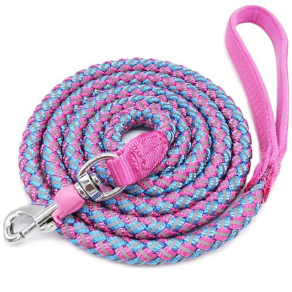 2/3/4/6/10 ft Reflective Dog Leash Strong Nylon Rope Braided Heavy Duty for Large Medium Small Dogs Walking Training Leads (Pink, 6ft * 1/2") - color: Pink, size: 6ft * 1/2"