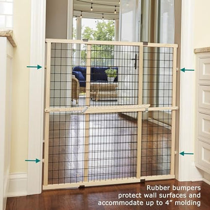 MYPET Wire Mesh Dog Gate: 29.5"-40" Wide, Pressure Mounted with No Tools; Expandable, Durable Pet Gates for Doors and Hallways, 37" Tall, Made with Sustainable Hardwood - size: 29.5"-48" Wide, 37" Tall