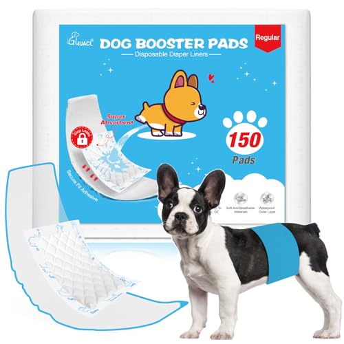 Dog Diaper Liners for Dog Diapers Male and Female 150ct Super Absorption Disposable Booster Pads for Most Reusable Pet Belly Bands, Washable Puppy Diapers Wraps - size: Regular (150 Count)