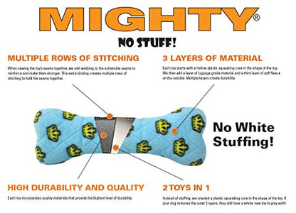 MIGHTY Tuffy Bone Dog Toy: Ultra Durable Plush Toy with Multiple Layers & Reinforced Seams, Washable and Floats, Vinyl Bone & Fleece - color: Blue Medium Birthday Celebration Bone