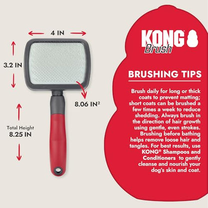 KONG Large Slicker Brush – Removes Loose Hair, Reduces Shedding, Comfortable Non-Slip Grip, Long Metal Pins, for Medium to Large Dogs with Medium to Long Coats, Red/Gray - size: Large Slicker