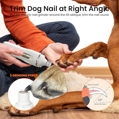 Tife Dog Nail Grinder,2 Speed Electric Rechargeable Dog Nail Trimmer,Quiet and Low-Vibration Pet Nail Grinder,Painless Dog&Cat Grooming Supplies for Large Medium Small Pets - color: White-525