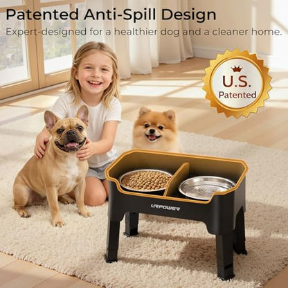 URPOWER Mess Proof Elevated Dog Bowls, High Wall Splash Guard Design, 4 Height Adjustable Raised Bowl Stand, 2 Stainless Steel Bowls, Non-Slip Food Water Set for Small Dogs - color: Black, size: Small