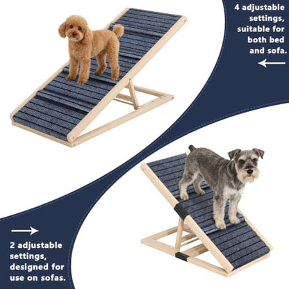 Adjustable Wooden Dog Ramp for Small Dogs, 27.6" Long x 11.8" Wide Portable Pet Ramp for Couch, Sofa, Anti-Slip Carpet, Lightweight Foldable Indoor Outdoor Travel Dog Ramp - size: 27.6"L x 11.8"W