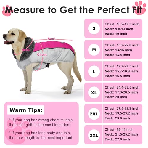 Petglad Dog Coat, Waterproof Ripstop Dog Winter Jacket with Leash Hole, Reflective Adjustable Warm Pet Fleece Snow Sweater for Small Medium Large Dogs - Rosy Red, M - color: Rosy Red, size: M