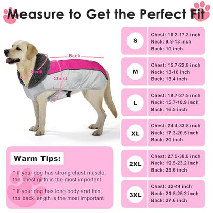 Petglad Dog Coat, Waterproof Ripstop Dog Winter Jacket with Leash Hole, Reflective Adjustable Warm Pet Fleece Snow Sweater for Small Medium Large Dogs - Rosy Red, M - color: Rosy Red, size: M