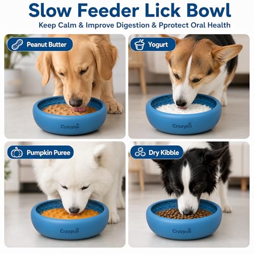 Dog Lick Bowl with Bone Chew Toy, BPA Free Silicone Slow Feeder Dog Bowl, Lick Mat for Dogs with Strong Suction, Dog Freezer Bowl for Anxiety Relief, Paw Calm, Dishwasher (Blue, S) - size: Small
