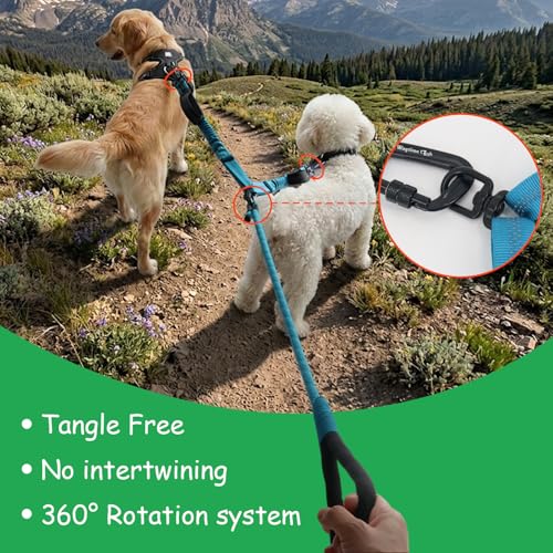 Double Dog Leash No Tangle – Dual Dog Leash for 2 Dogs with Shock Absorbing Bungee, 360° Swivel, Reflective Safety, Heavy Duty for Medium & Large Dogs (Vibrant Purple) - color: Vibrant Purple