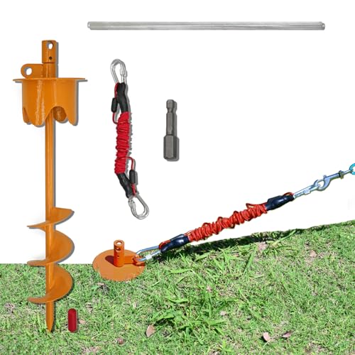 Dog Stakes for Outside Heavy Duty Hold up to 350Lbs Large Dogs Tie Out Tether Leash Chain for Yard Screw in Ground Anchors 17inch with Buffer Rope - color: Orange, size: 17IN (Only Stake)