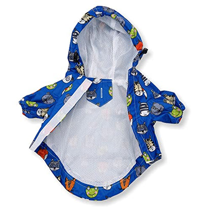 Dog Raincoat Hooded Leash Hole Waterproof Rain Coat Jacket Rainwear for Small Pet Cat Puppy (XS: Length - 10", Blue Animal) - color: Blue Animal, size: XS: Chest - 12", Length - 10"