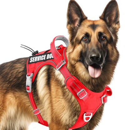 BARKBAY Service Dog Vest Tactical Dog Harness Medium Large Sized Dog No Pull Adjustable Dog Harness Reflective K9 Working Training Easy Control Military Molle System(Red,L) - color: Red, size: Large