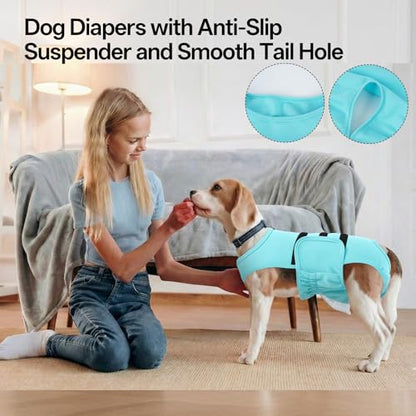 Lelepet Female Dog Diapers for Heat, Reusable Dog Period Onesie, Washable Dog Panties with Suspender, Soft Adjustable Small Girl Doggy Belly Band with Hole Tail, Blue, XS - color: Blue, size: XS