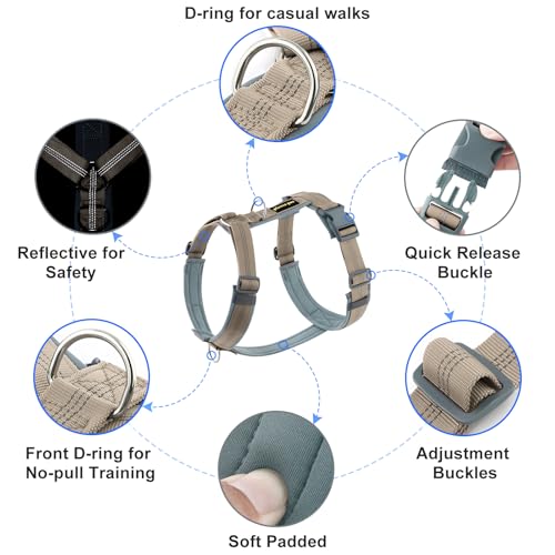 Plutus Pet No Pull Dog Harness, Adjustable Nylon Harness with Soft Padding, Reflective and Heavy Duty Dog Harness for Small, Medium, Large Dogs(Beige, L) - color: Beige, size: L