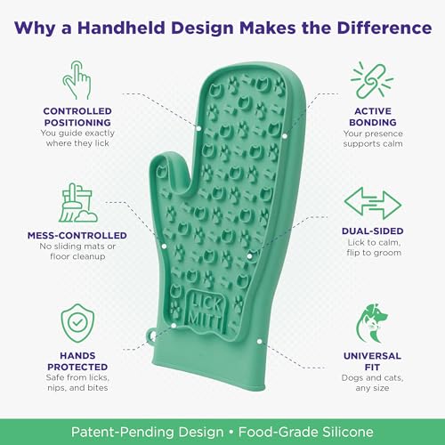 Lixy Pet LickMitt – Dual-Sided Calming & Grooming Mitt for Dogs and Cats – Human-Held Silicone Treat Mitt for Anxiety Relief, Bonding & Shedding – BPA-Free, Food-Grade, Easy Clean – Green - color: Green
