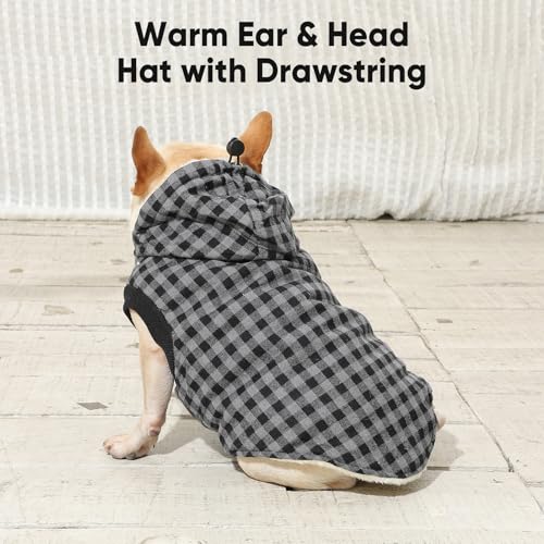 Vecomfy Fleece Lining Dog Hoodie for Small Dogs Extra Warm Plaid Sweater with Drawstring Hooded Coats in Winter Puppy Jacket,Black XS - color: Black Plaid, size: X-Small (Pack of 1)