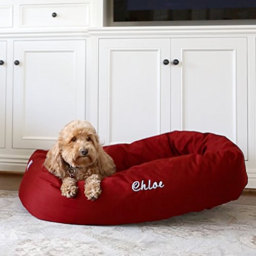 Majestic Pet Personalized 24 Inch Round Calming Dog Bed - Washable, Soft Donut Dog Bed with Spine Support, 24x19x7 Inch, Small - Red - color: Red, size: Small