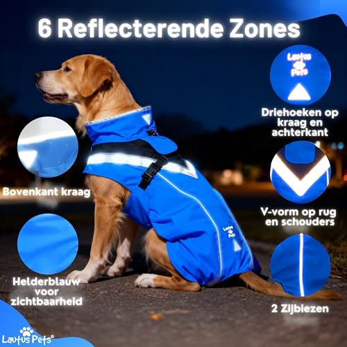 Waterproof Dog Rain Coat, Reflective Safety Strips & Leash Hole – Lightweight Adjustable Jacket for Medium Breeds - S, Blue - color: Blue, size: Small