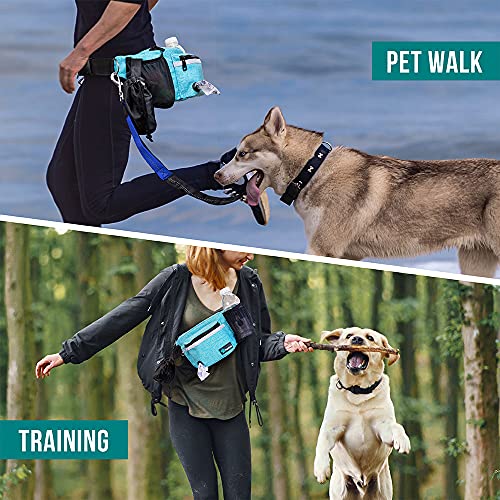PetAmi Dog Fanny Pack, Treat Pouch for Dog Walking, Training, Built in Poop Bag Dispenser, Water Bottle Holder, Collapsible Bowl, Pet Treat Waist Belt for Hiking, Running, Kibbles (Turquoise) - color: Sea Blue