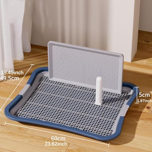 HouseVibe Indoor Dog Potty Tray with Protection Wall and Removable Post No Spilling Puppy Training Toilet for Apartment Bunny Small Medium Dogs- Large Dark Blue - color: Large Dark Blue