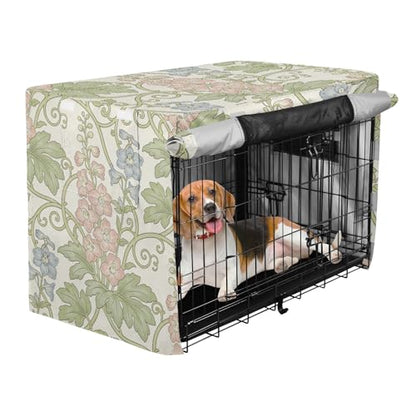 Amooorous Pink Blue Floral William Morris Pattern Dog Crates Covers Puppy Kennel Cover Dog Crate Curtains - size: X-Large