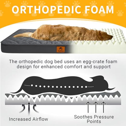 Orthopedic Egg Crate Foam Small Medium Dog Bed | 30x20 inch, supports up to 30 lbs, waterproof, machine washable, non-slip bottom, crate indoor use, dark grey - size: 30"L x20 "W x 3"Th