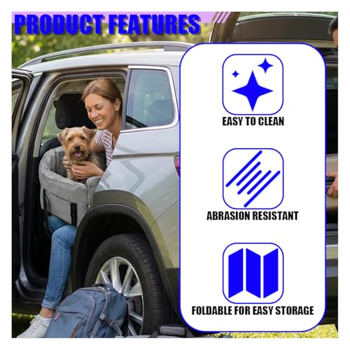 Small Dog Car Center Console Seat, Soft Portable Pet Booster Seat with Safety Tethers, Leash & Storage Pocket, Anti-Collapse Car Armrest Puppy Travel Bed for Cars, SUVs, Trucks (LightGray) - color: LightGray