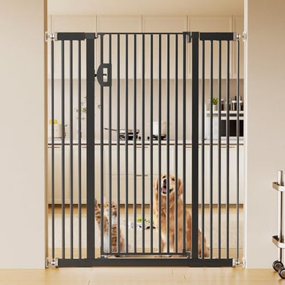 Fldofaves 57" Extra Cat Gate, Fits 29.5"-43" Wide Openings, Pressure Mounted Auto Close Tall Dog Gate with Ultra Narrow Bar Spacing, No Drill Dog Gate for Doorways, Stairs, Hallways - color: Black