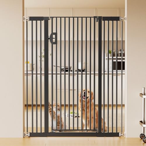 Fldofaves 57" Extra Cat Gate, Fits 29.5"-43" Wide Openings, Pressure Mounted Auto Close Tall Dog Gate with Ultra Narrow Bar Spacing, No Drill Dog Gate for Doorways, Stairs, Hallways - color: Black