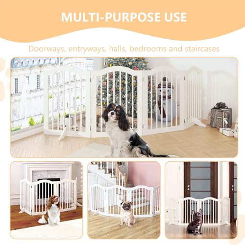 27.6" Freestanding Dog Gates, Indoor&Outdoor Pet Fences for Puppy Dogs, Wooden Dog Gates for Doorways,Stairs,The House,Porch,Deck,Yard(4 Panels 27.56''H×80''W)