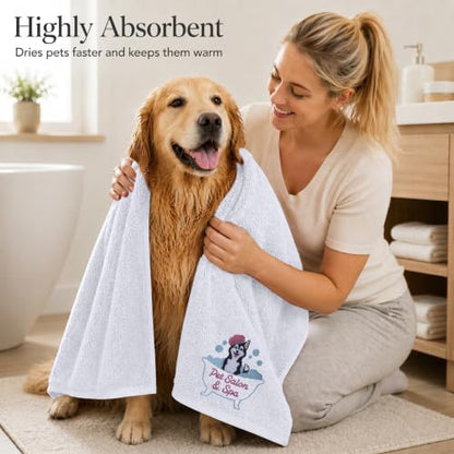 DAN RIVER Dog Towel - Pack of 1, 100% Cotton, 20x40, Ultra Soft 450 GSM, Super Absorbent & Quick Drying Towel for Dogs, Cats, and Other Pets, White Pet. - color: White-pet Salon